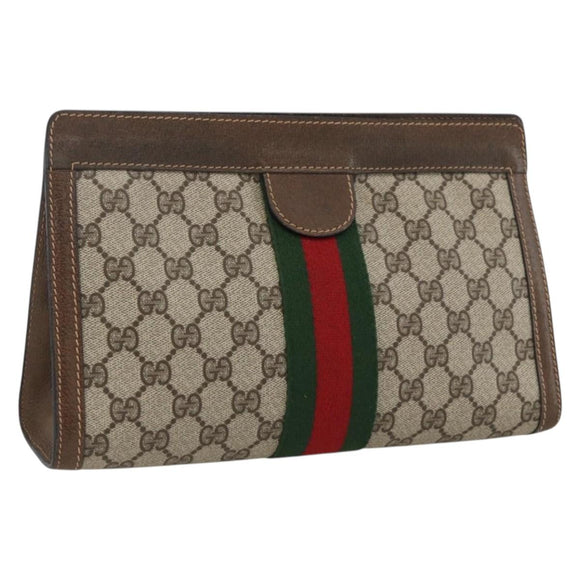GUCCI GG Supreme Web Sherry Line Bag PVC Beige Red 64 014 2125 28 Auth ka2940
