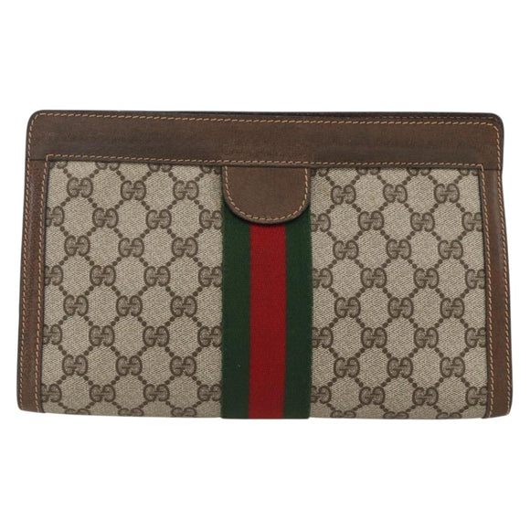 GUCCI GG Supreme Web Sherry Line Bag PVC Beige Red 64 014 2125 28 Auth ka2940