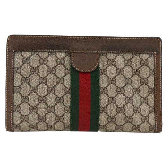GUCCI GG Supreme Web Sherry Line Bag PVC Beige Red 64 014 2125 28 Auth ka2940