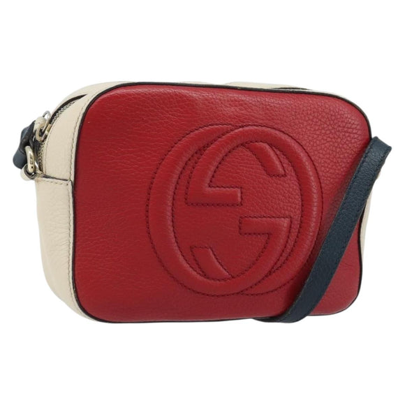 GUCCI Shoulder Bag Leather Red Gold 431567 Auth ka2941