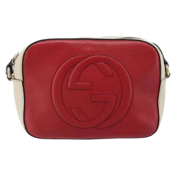 GUCCI Shoulder Bag Leather Red Gold 431567 Auth ka2941