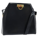 CELINE Shoulder Bag Leather Black Gold Auth ka2942-1