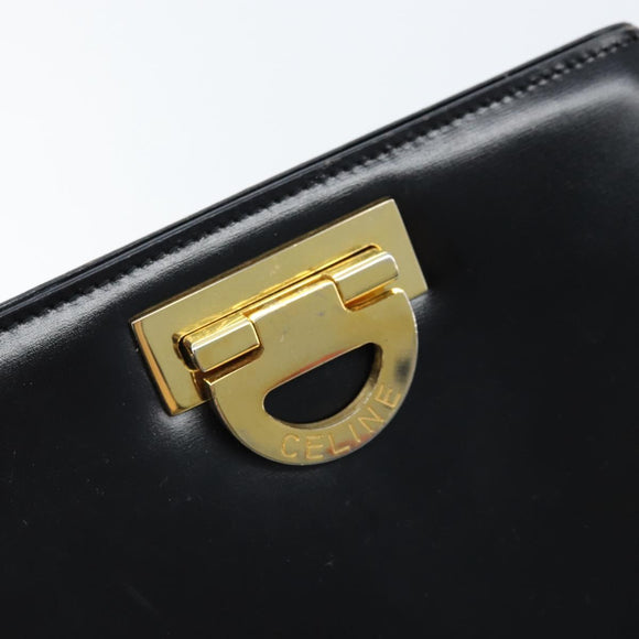 CELINE Shoulder Bag Leather Black Gold Auth ka2942