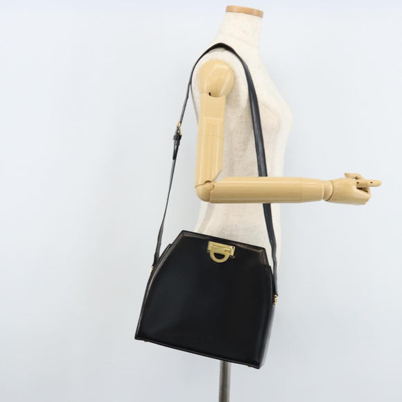CELINE Shoulder Bag Leather Black Gold Auth ka2942