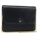 Christian Dior Chain Shoulder Bag Leather Black Gold Auth ka2947A-1