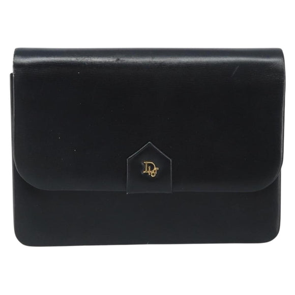 Christian Dior Chain Shoulder Bag Leather Black Gold Auth ka2947A