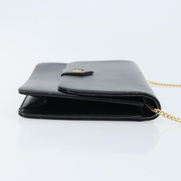 Christian Dior Chain Shoulder Bag Leather Black Gold Auth ka2947A