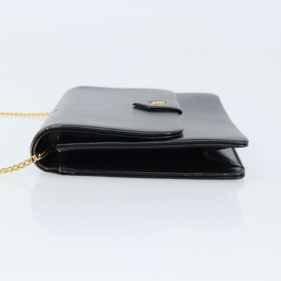 Christian Dior Chain Shoulder Bag Leather Black Gold Auth ka2947A
