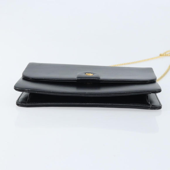 Christian Dior Chain Shoulder Bag Leather Black Gold Auth ka2947A