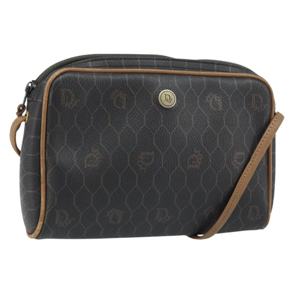 Christian Dior Honeycomb Canvas Shoulder Bag PVC Black Gold Auth ka2948