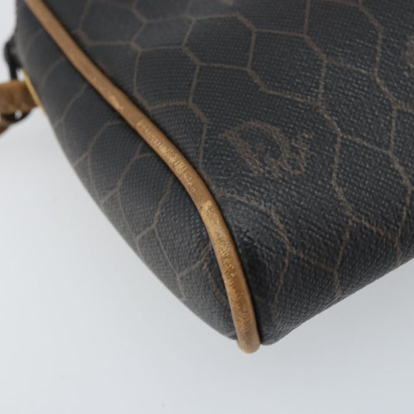 Christian Dior Honeycomb Canvas Shoulder Bag PVC Black Gold Auth ka2948
