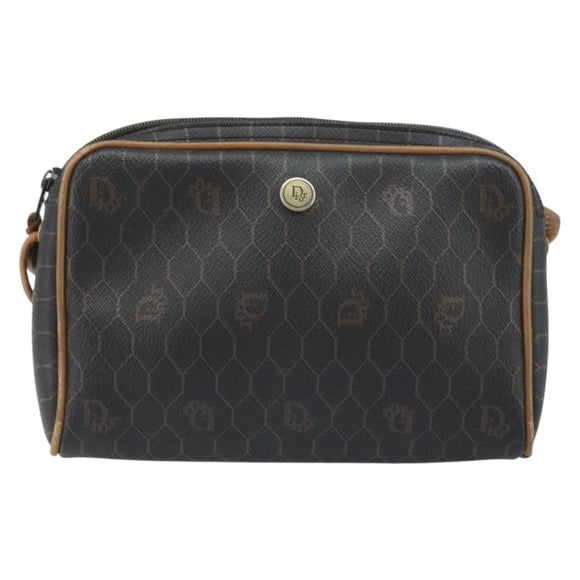Christian Dior Honeycomb Canvas Shoulder Bag PVC Black Gold Auth ka2948