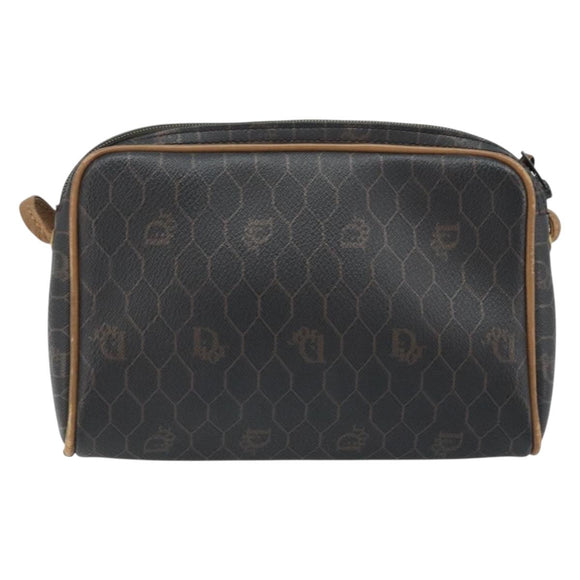 Christian Dior Honeycomb Canvas Shoulder Bag PVC Black Gold Auth ka2948