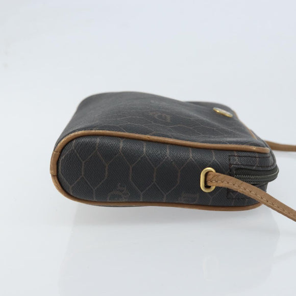 Christian Dior Honeycomb Canvas Shoulder Bag PVC Black Gold Auth ka2948