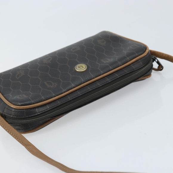 Christian Dior Honeycomb Canvas Shoulder Bag PVC Black Gold Auth ka2948