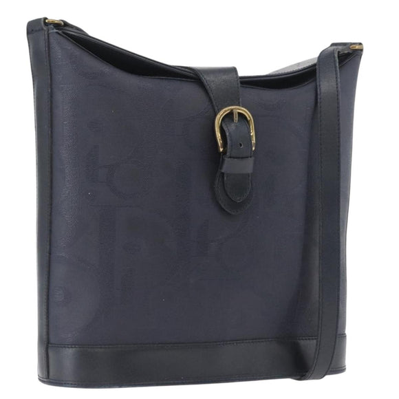 Christian Dior Trotter Canvas Shoulder Bag Navy Gold Auth ka2955