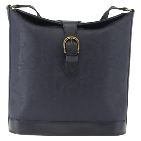 Christian Dior Trotter Canvas Shoulder Bag Navy Gold Auth ka2955