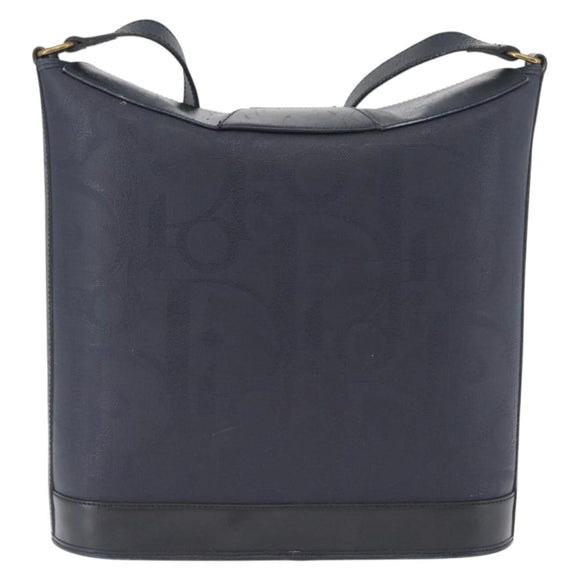 Christian Dior Trotter Canvas Shoulder Bag Navy Gold Auth ka2955