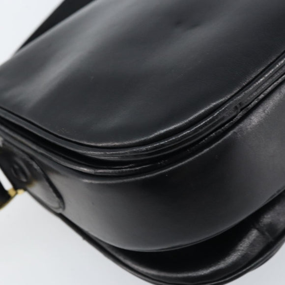 CELINE Horse Carriage Shoulder Bag Leather Black Gold Auth ka2957