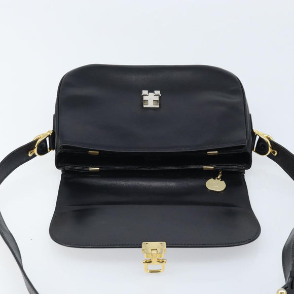 CELINE Horse Carriage Shoulder Bag Leather Black Gold Auth ka2957