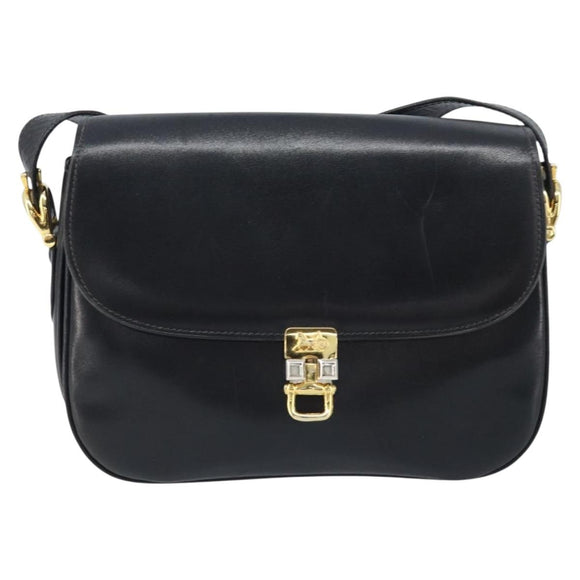 CELINE Horse Carriage Shoulder Bag Leather Black Gold Auth ka2957
