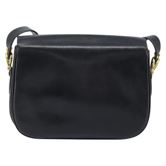 CELINE Horse Carriage Shoulder Bag Leather Black Gold Auth ka2957