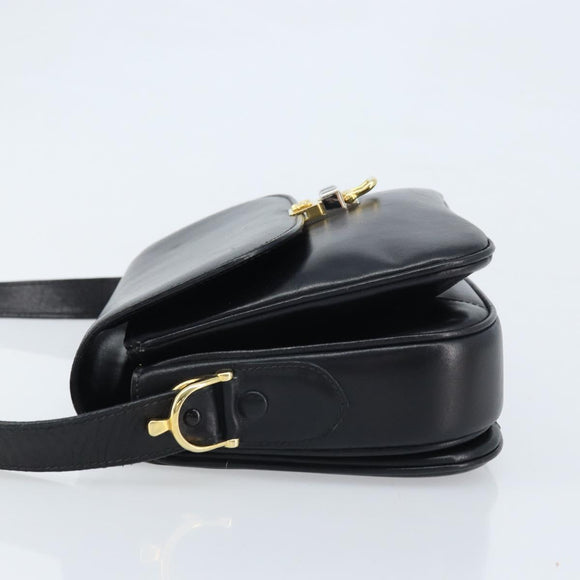 CELINE Horse Carriage Shoulder Bag Leather Black Gold Auth ka2957