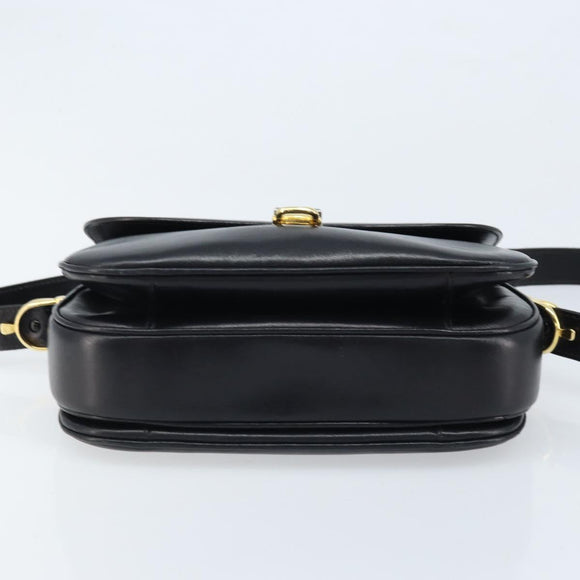 CELINE Horse Carriage Shoulder Bag Leather Black Gold Auth ka2957