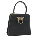 Salvatore Ferragamo Gancini Hand Bag Leather Black Gold Auth ka2959-1