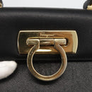 Salvatore Ferragamo Gancini Hand Bag Leather Black Gold Auth ka2959-17