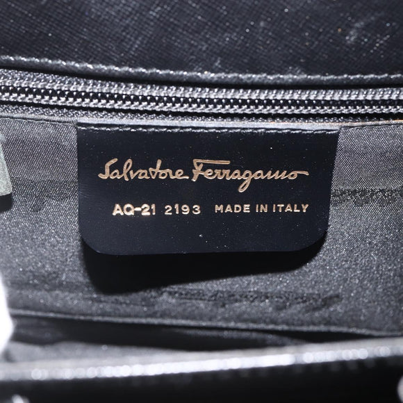 Salvatore Ferragamo Gancini Hand Bag Leather Black Gold Auth ka2959