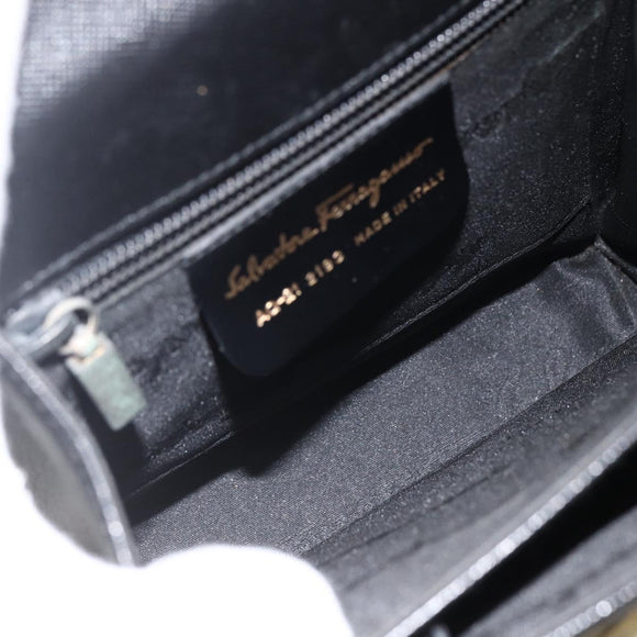 Salvatore Ferragamo Gancini Hand Bag Leather Black Gold Auth ka2959