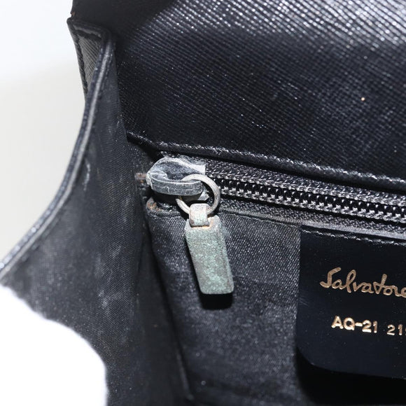 Salvatore Ferragamo Gancini Hand Bag Leather Black Gold Auth ka2959