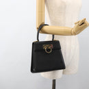 Salvatore Ferragamo Gancini Hand Bag Leather Black Gold Auth ka2959-23