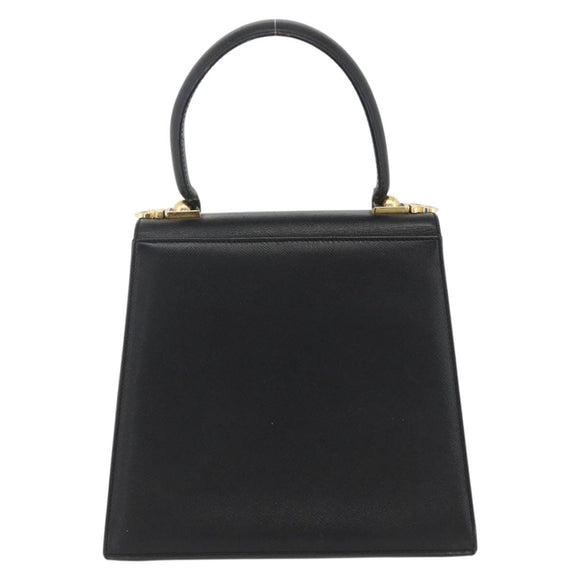 Salvatore Ferragamo Gancini Hand Bag Leather Black Gold Auth ka2959