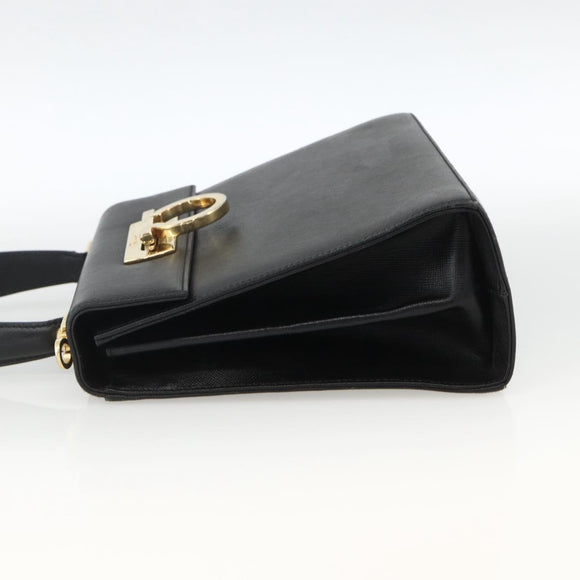 Salvatore Ferragamo Gancini Hand Bag Leather Black Gold Auth ka2959