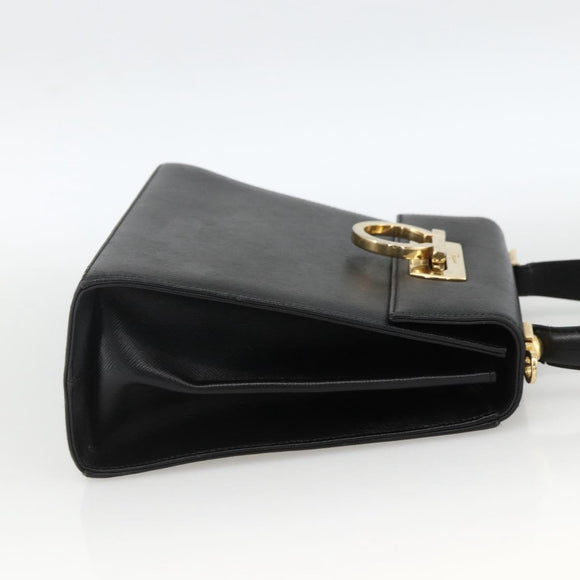 Salvatore Ferragamo Gancini Hand Bag Leather Black Gold Auth ka2959