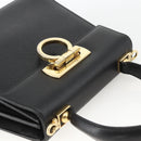 Salvatore Ferragamo Gancini Hand Bag Leather Black Gold Auth ka2959-6