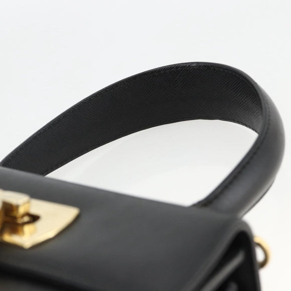 Salvatore Ferragamo Gancini Hand Bag Leather Black Gold Auth ka2959