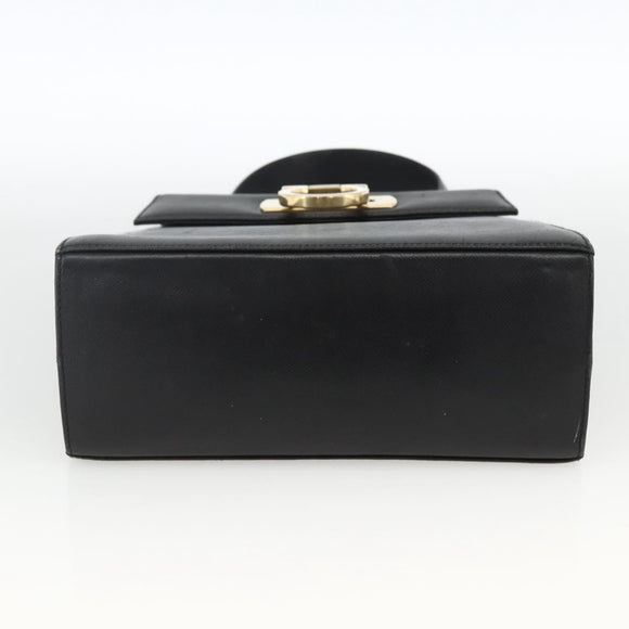 Salvatore Ferragamo Gancini Hand Bag Leather Black Gold Auth ka2959