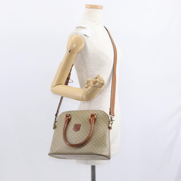 CELINE Macadam Canvas Hand Bag PVC 2way Beige Gold Auth ka296