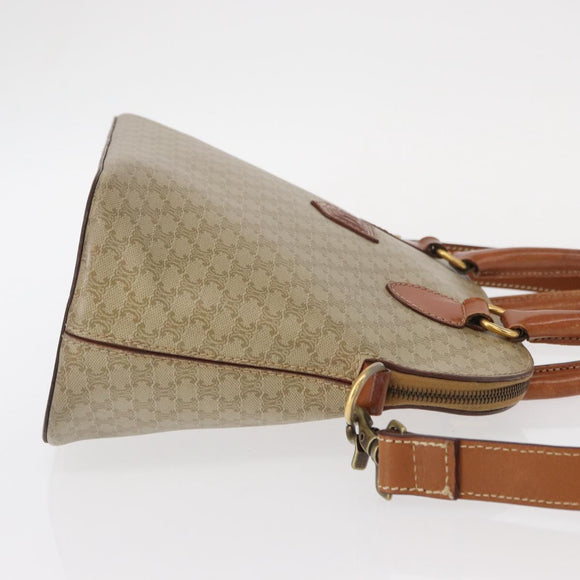 CELINE Macadam Canvas Hand Bag PVC 2way Beige Gold Auth ka296