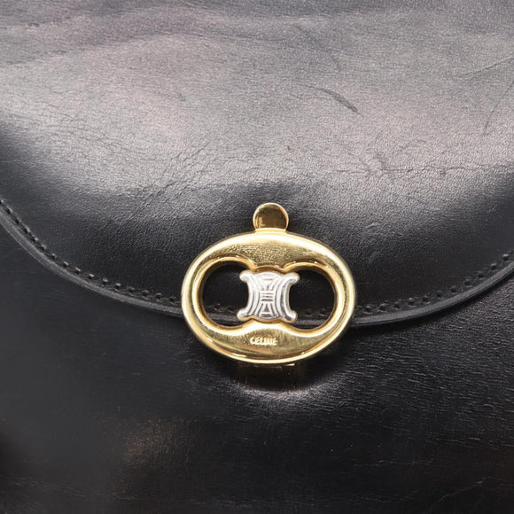 CELINE Shoulder Bag Leather Black Gold Auth ka2969