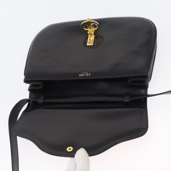 CELINE Shoulder Bag Leather Black Gold Auth ka2969