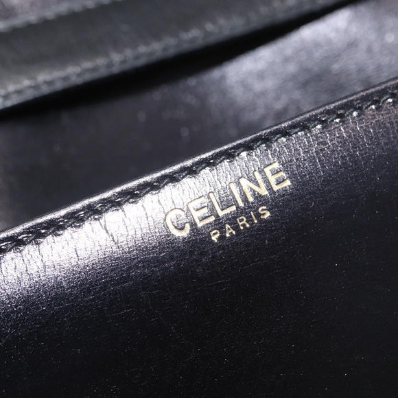 CELINE Shoulder Bag Leather Black Gold Auth ka2969