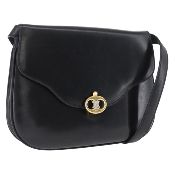 CELINE Shoulder Bag Leather Black Gold Auth ka2969