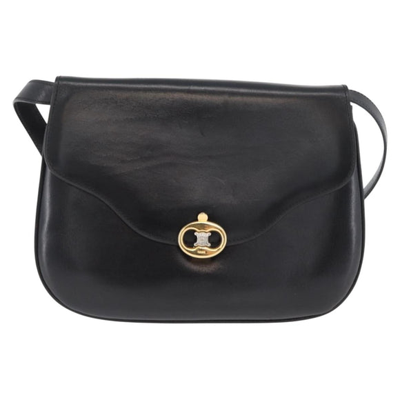CELINE Shoulder Bag Leather Black Gold Auth ka2969