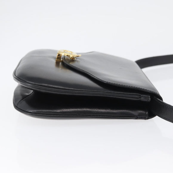 CELINE Shoulder Bag Leather Black Gold Auth ka2969