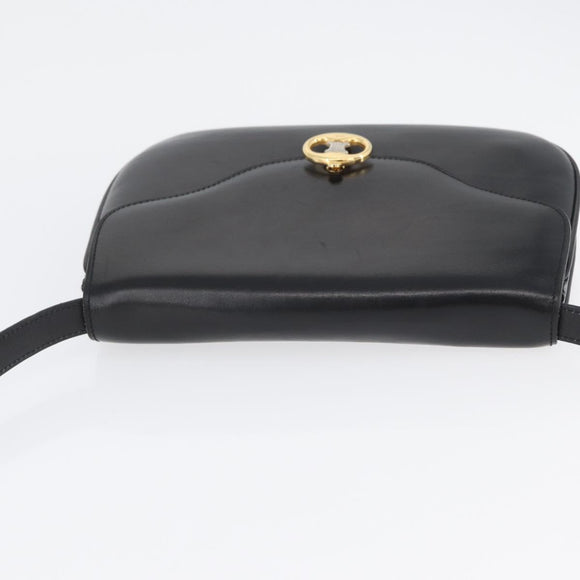 CELINE Shoulder Bag Leather Black Gold Auth ka2969