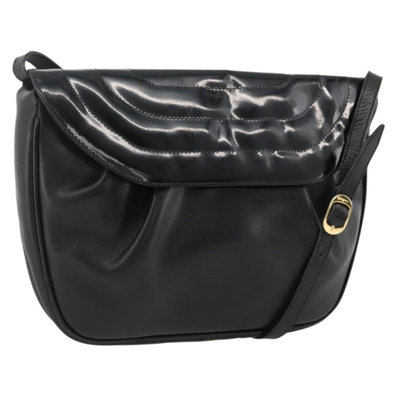 Salvatore Ferragamo Shoulder Bag Patent leather Black Gold Auth ka2971